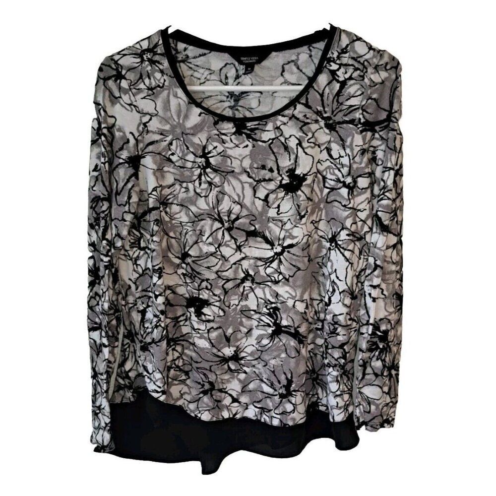 Simply Vera By Vera Wang Womens Medium Black White Blouse Art To Wear